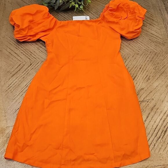 Bar III Vibrant Orange Off Shoulder Dress with Puff Sleeves Size XS NWT - Picture 11 of 11